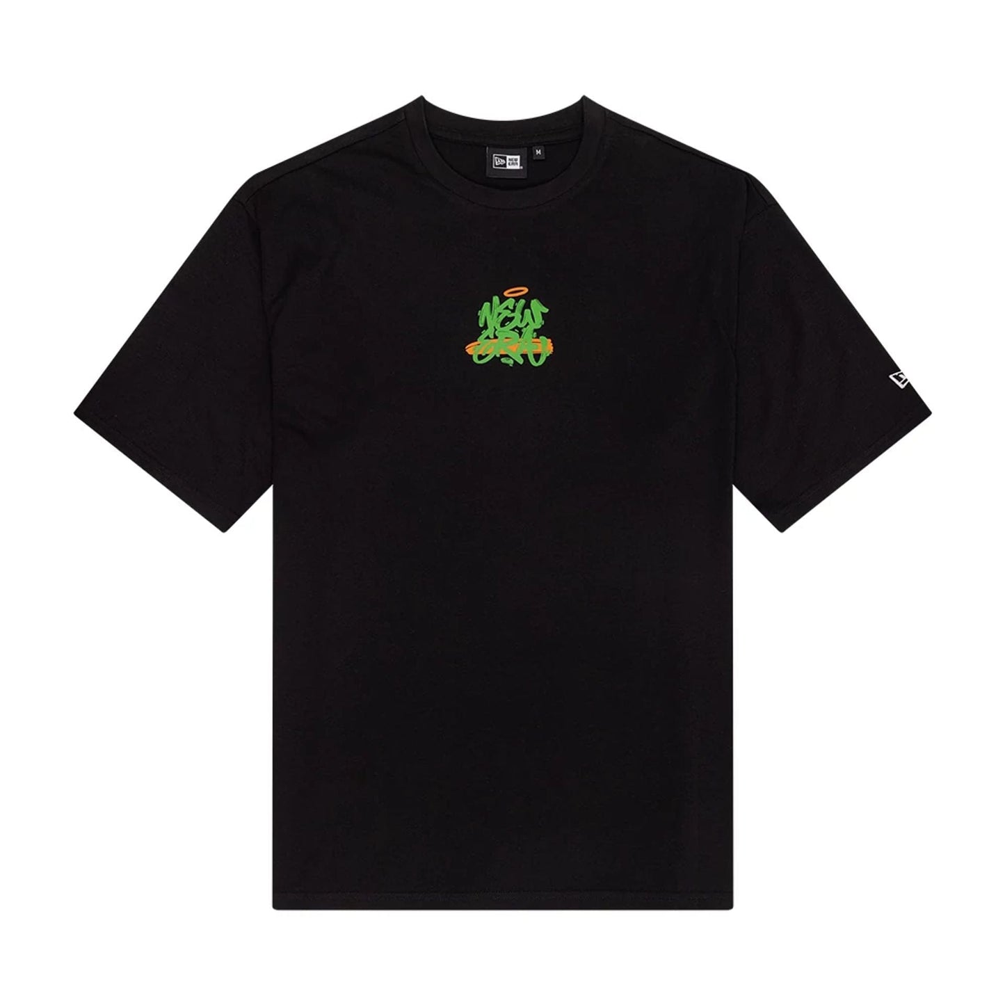 The Male model is wearing New Era Graffiti Graphic Black Oversized T-Shirt 1