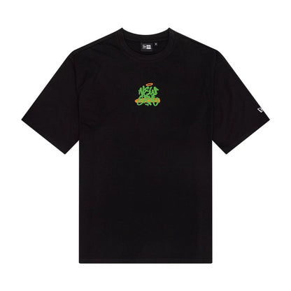 The Male model is wearing New Era Graffiti Graphic Black Oversized T-Shirt 1