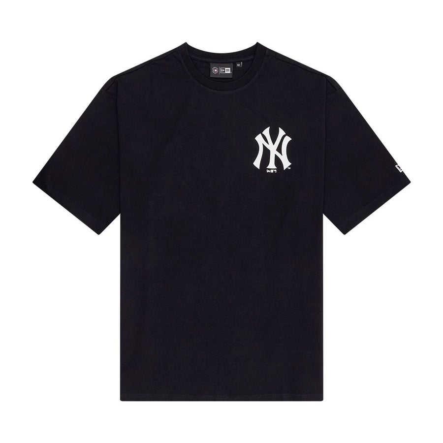 The Male model is wearing New York Yankees MLB Food Graphic Navy Oversized T-Shirt 1