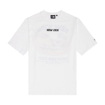 The Male model is wearing New Era Food Graphic White Oversized T-Shirt 1