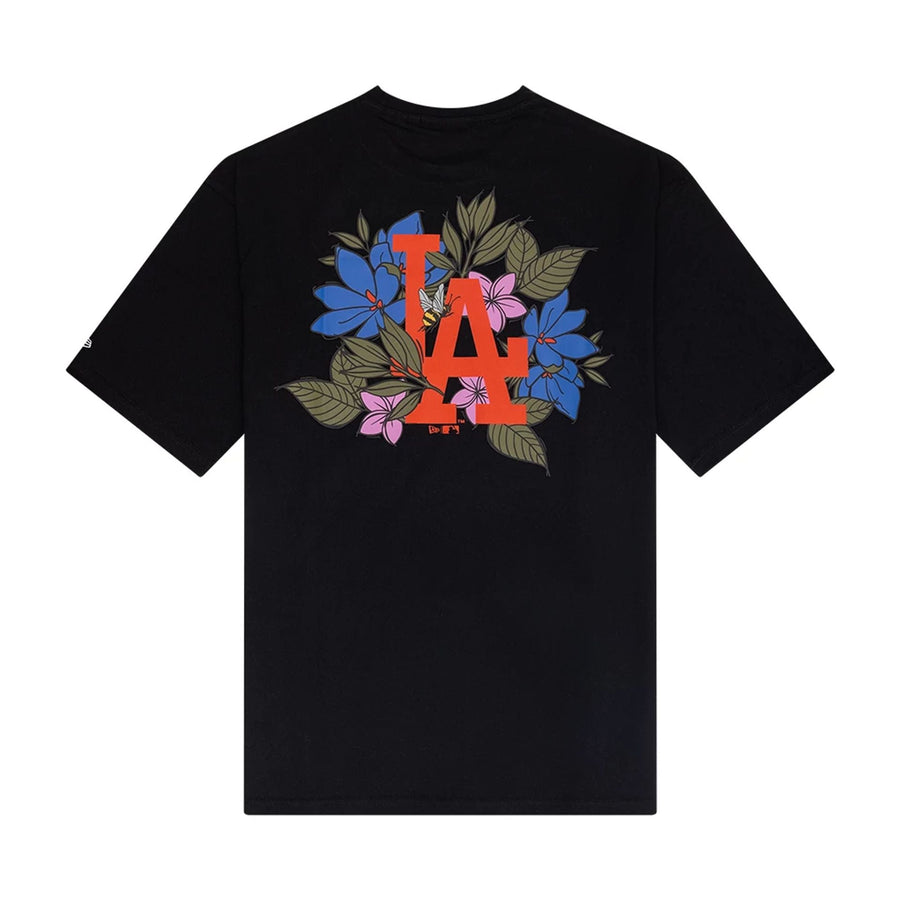 The Male model is wearing LA Dodgers MLB Floral Graphic Black Oversized T-Shirt 2