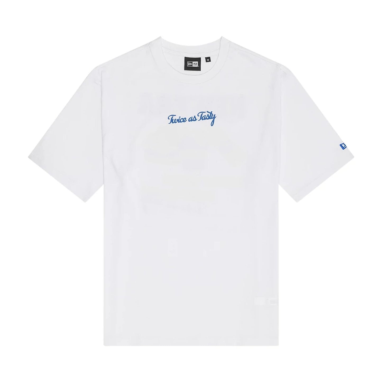 The Male model is wearing New Era Food Graphic White Oversized T-Shirt 1