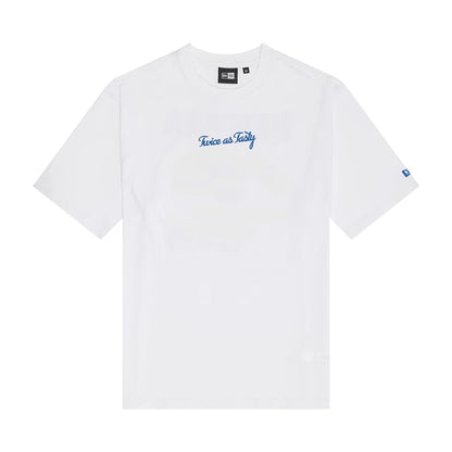 The Male model is wearing New Era Food Graphic White Oversized T-Shirt 1
