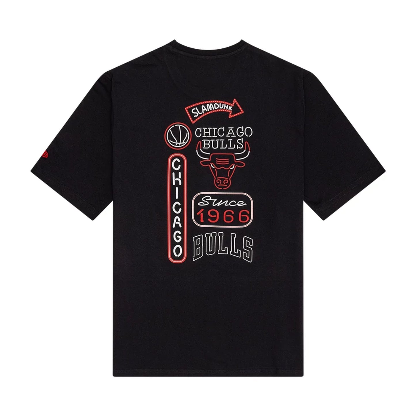 The Male model is wearing Chicago Bulls NBA Neon Graphic Black T-Shirt 2