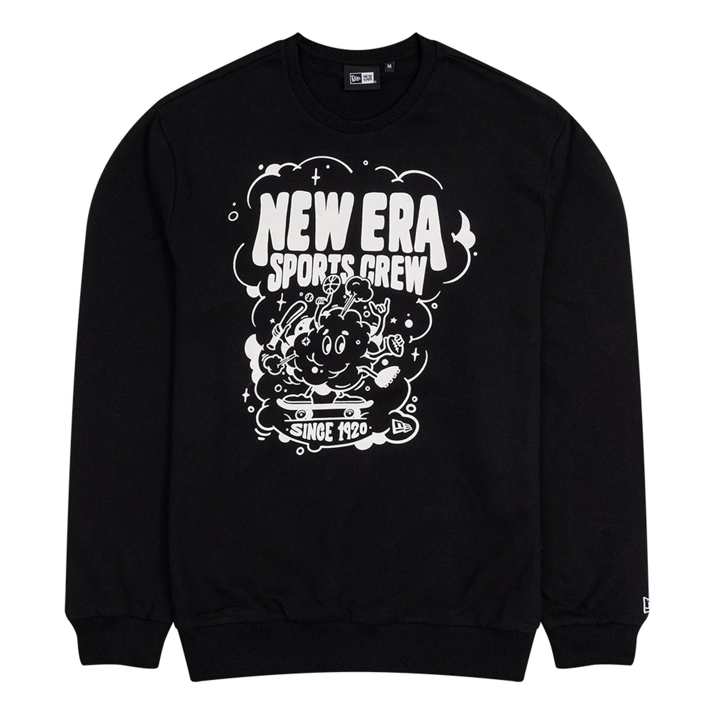 The Male model is wearing New Era Fun Graphic Black Crew Neck Sweater 1