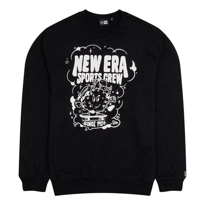 The Male model is wearing New Era Fun Graphic Black Crew Neck Sweater 1
