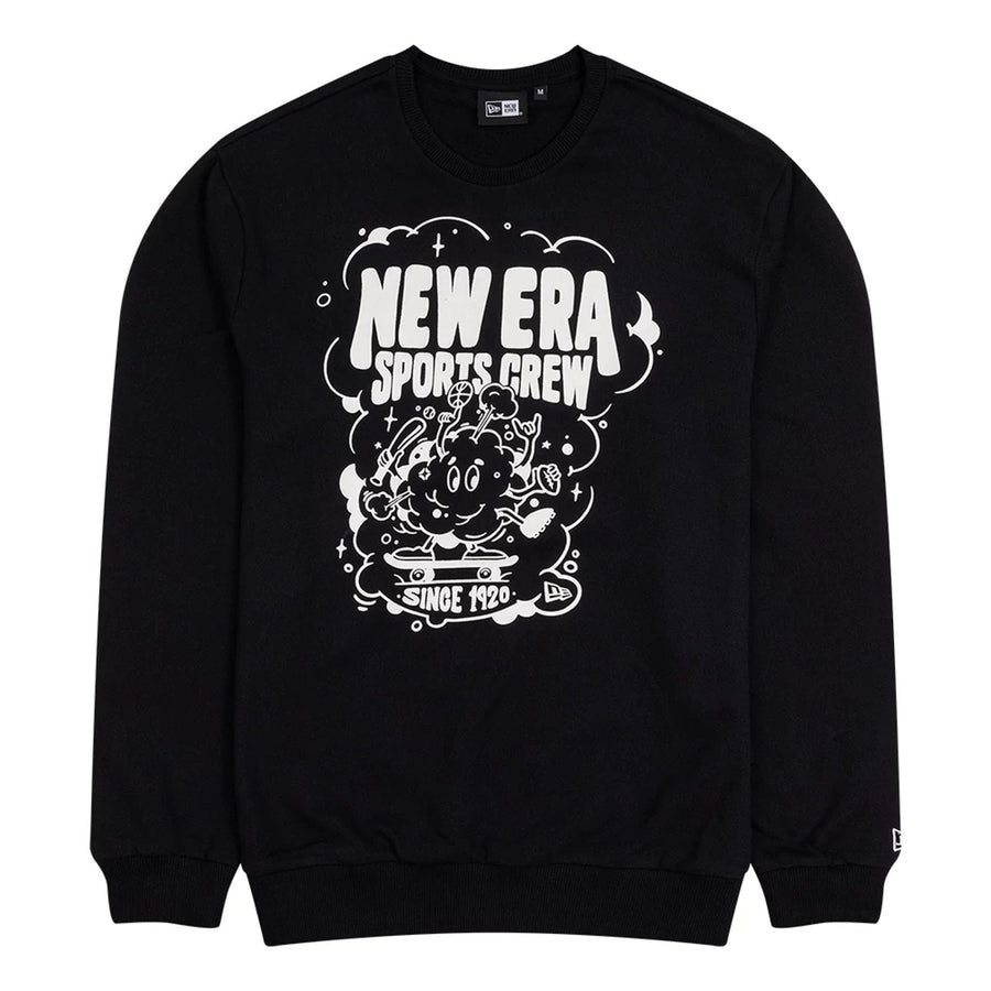 The Male model is wearing New Era Fun Graphic Black Crew Neck Sweater 1