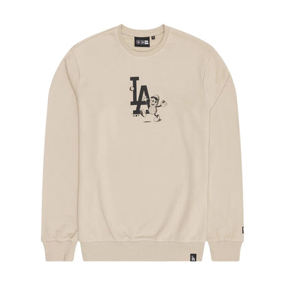 The Male model is wearing LA Dodgers MLB Food Graphic Light Beige Crew Neck Sweater 1