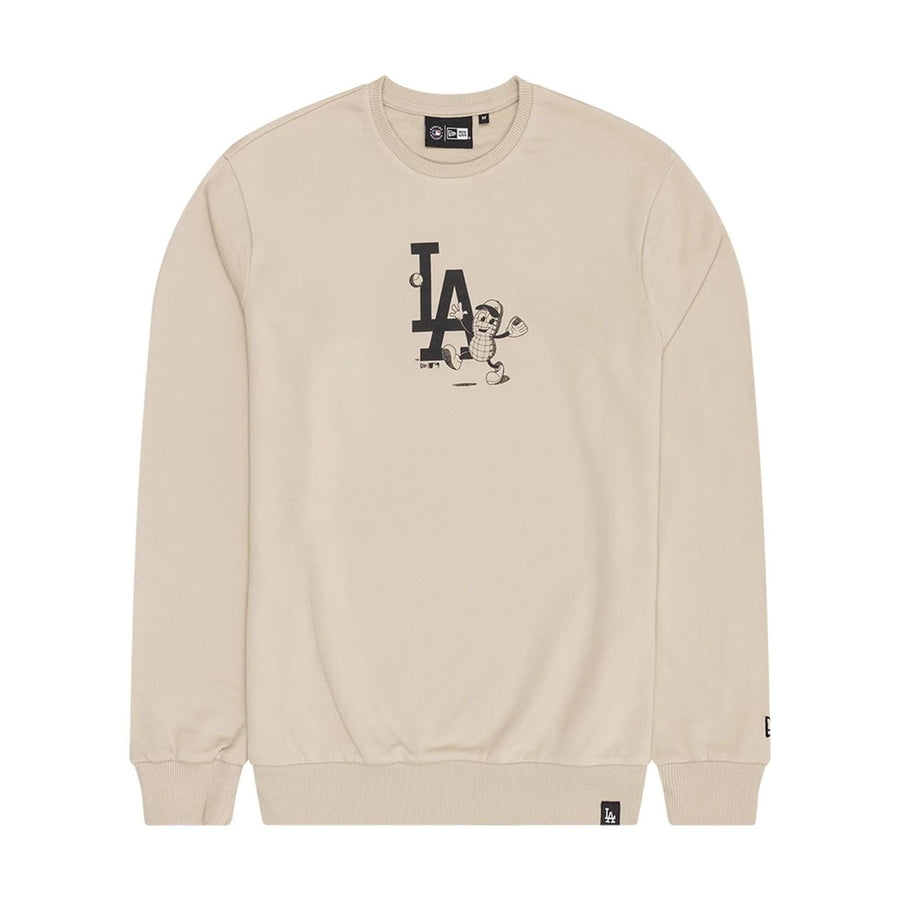 The Male model is wearing LA Dodgers MLB Food Graphic Light Beige Crew Neck Sweater 1