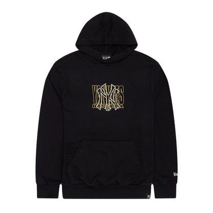 The Male model is wearing New York Yankees MLB Outline Black Pullover Hoodie 1