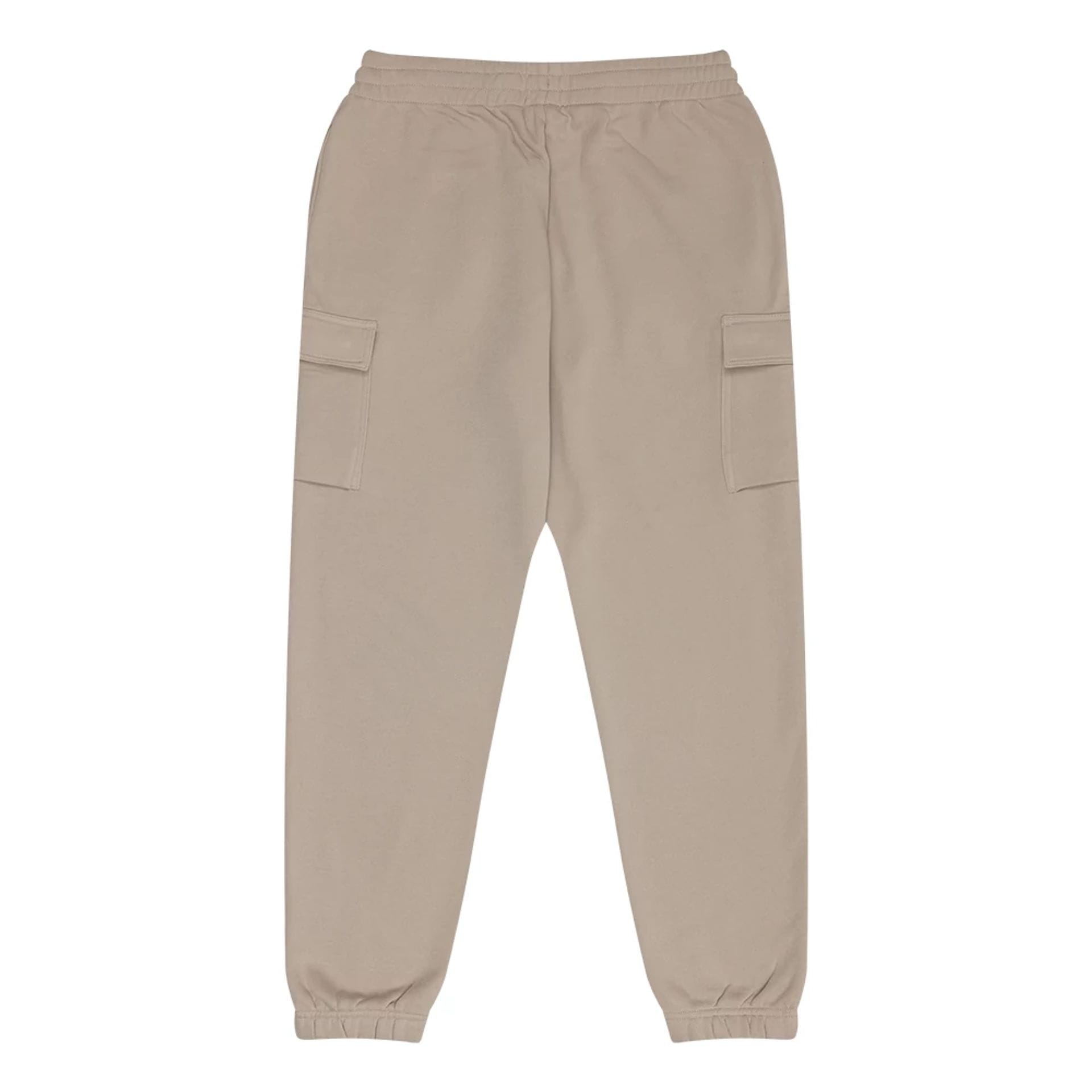 The Male model is wearing New Era Flag Light Beige Cargo Joggers 2