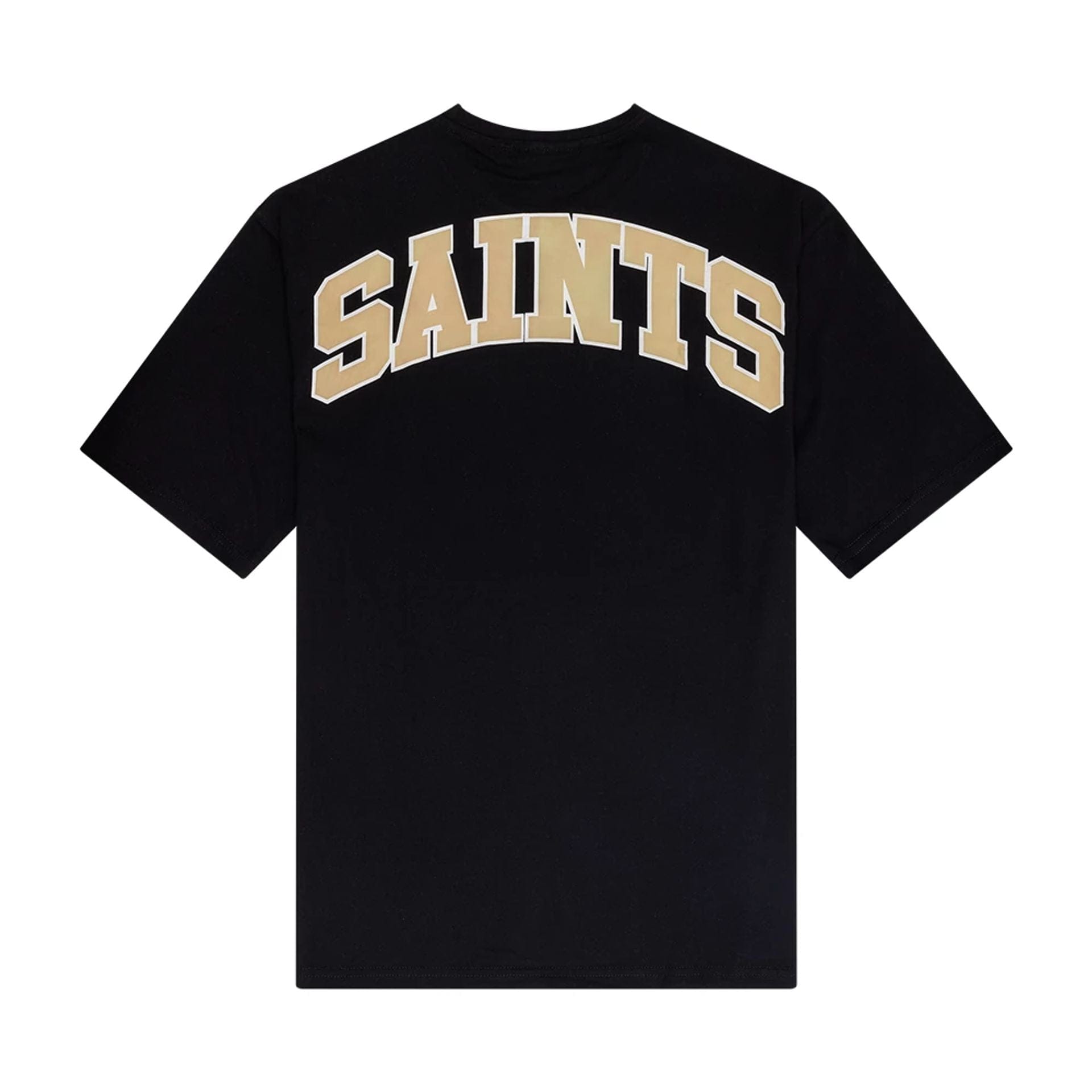 The Male model is wearing New Orleans Saints NFL Arch Graphic Black Oversized T-Shirt 2