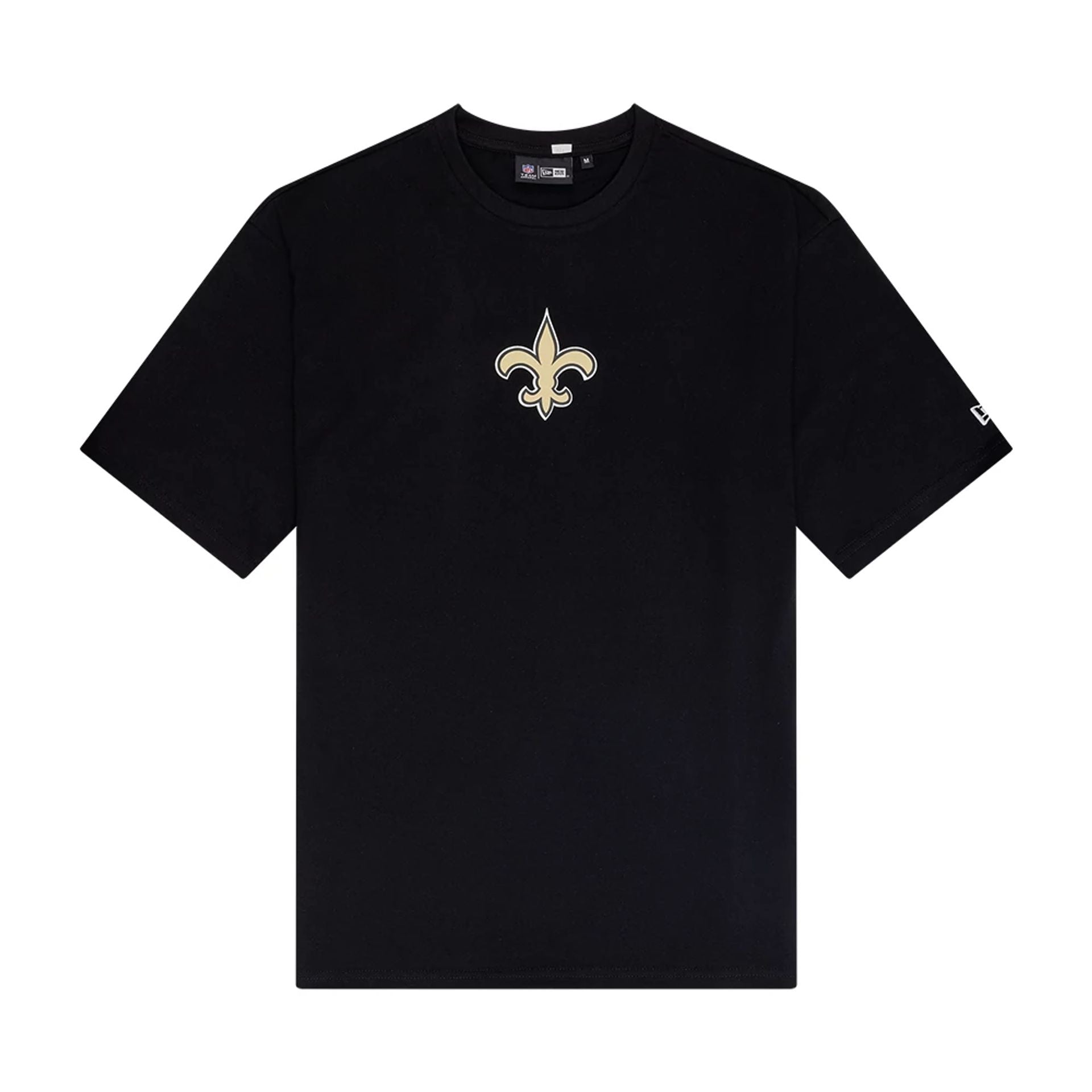 The Male model is wearing New Orleans Saints NFL Arch Graphic Black Oversized T-Shirt 1