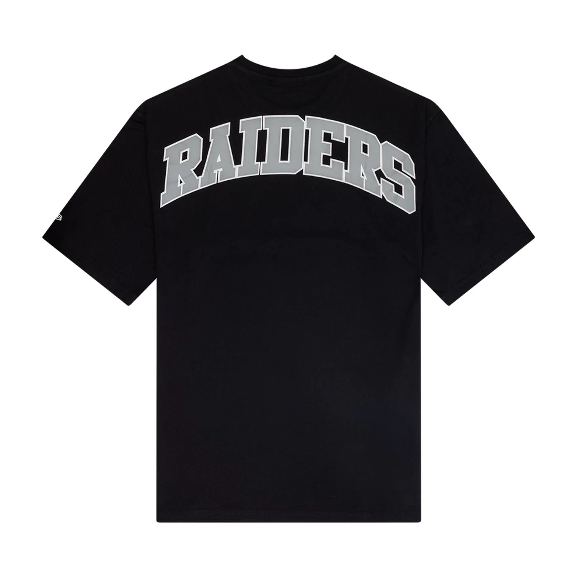 The Male model is wearing Las Vegas Raiders NFL Arch Graphic Black Oversized T-Shirt 2