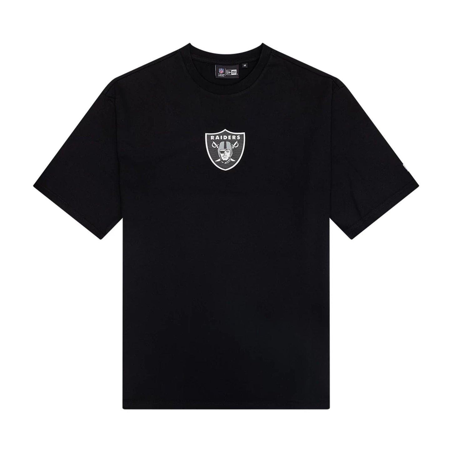 The Male model is wearing Las Vegas Raiders NFL Arch Graphic Black Oversized T-Shirt 1