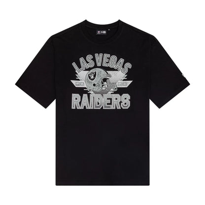 The Male model is wearing Las Vegas Raiders NFL Helmet Graphic Black T-Shirt 1