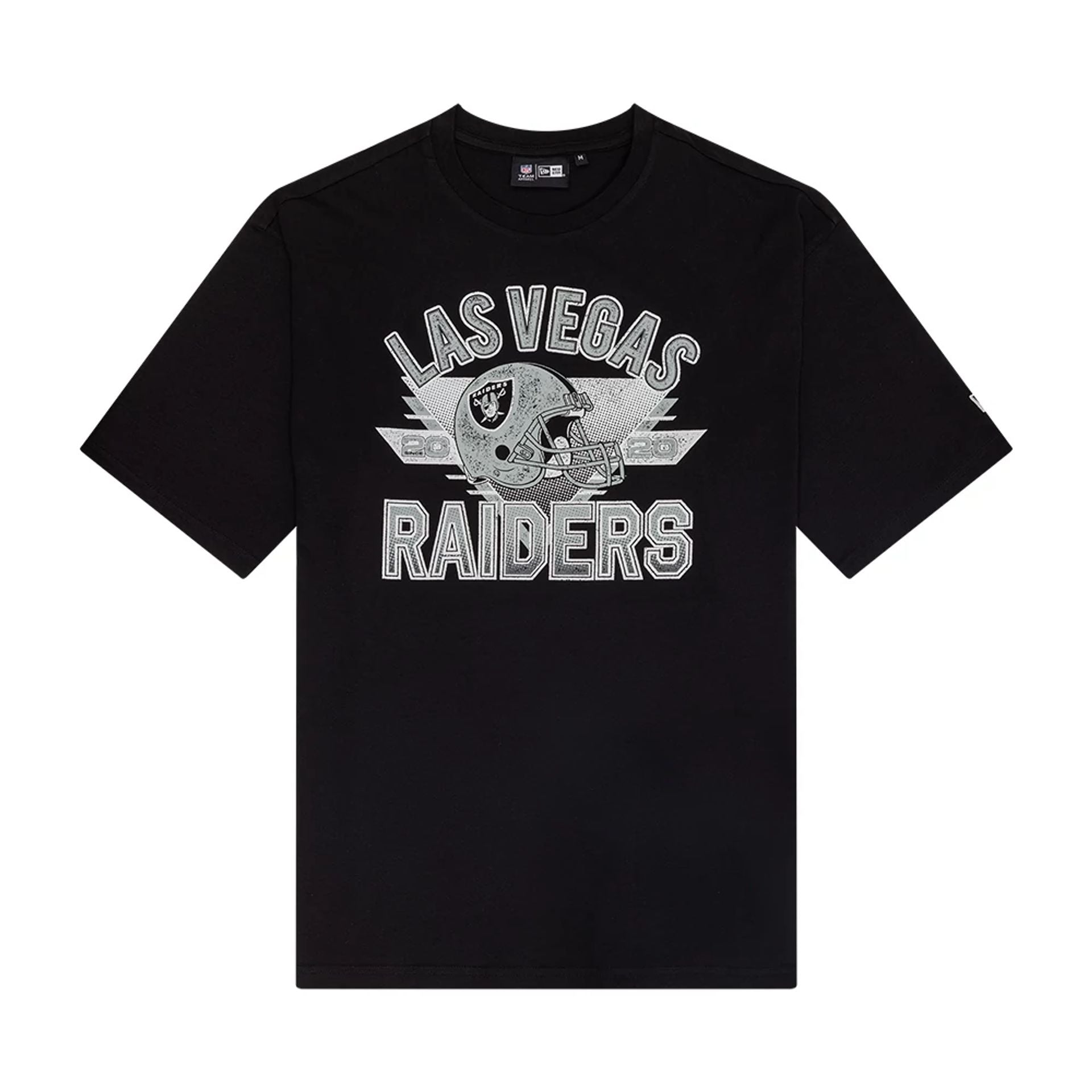 The Male model is wearing Las Vegas Raiders NFL Helmet Graphic Black T-Shirt 1