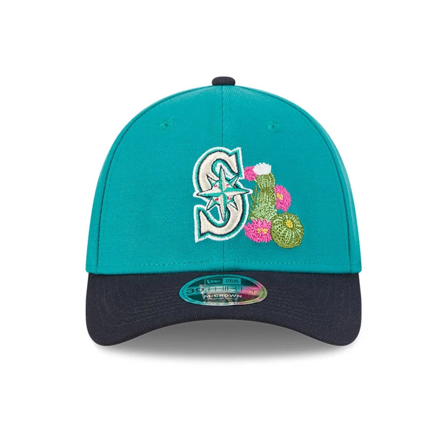 Pictured is this MLB Spring Training 2026 Seattle Mariners 39THIRTY M-Crown Stretch Fit cap in Dark Green. 3