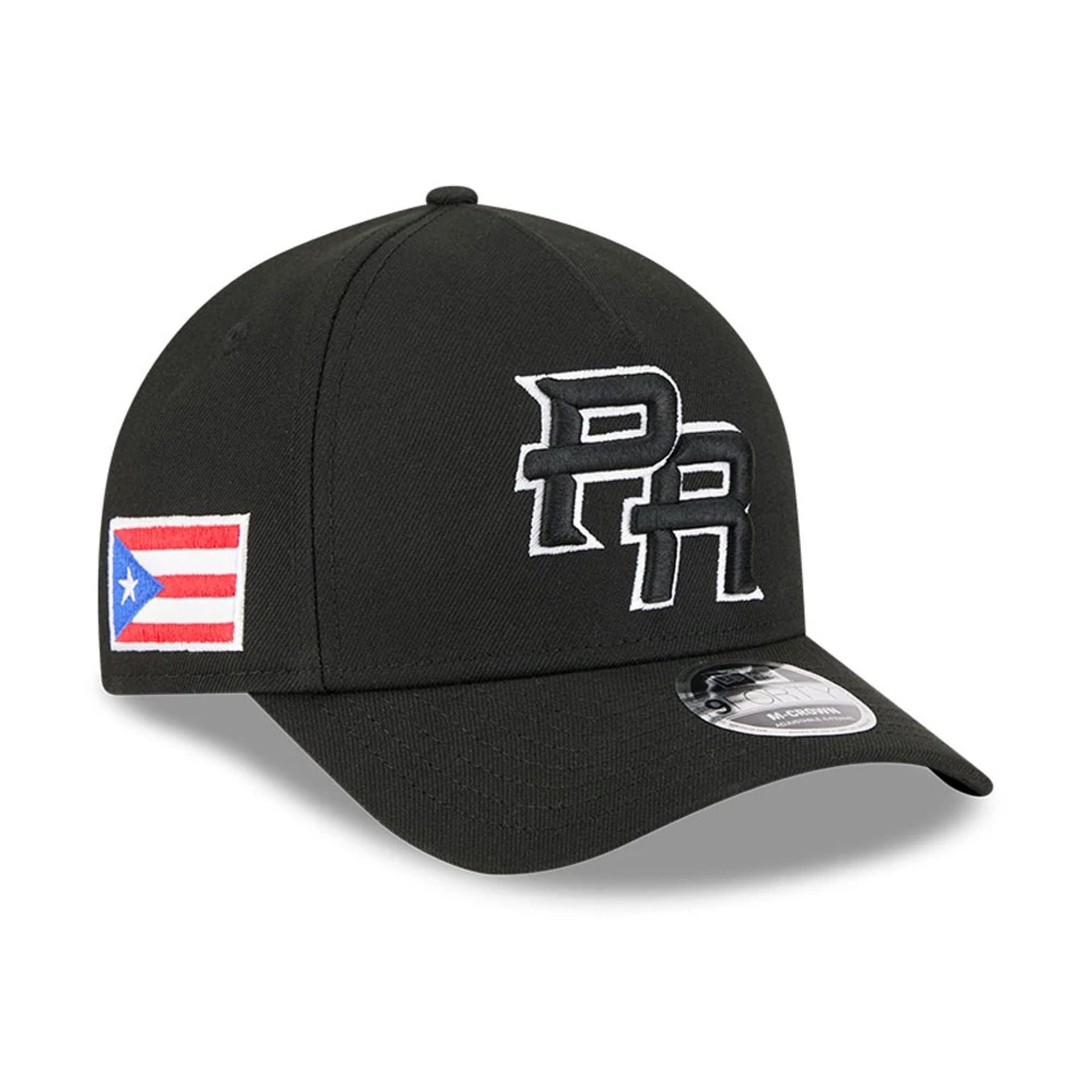 Pictured is this MLB World Baseball Classic 2026 Puerto Rico 9FORTY M-Crown A-Frame cap in black. 1
