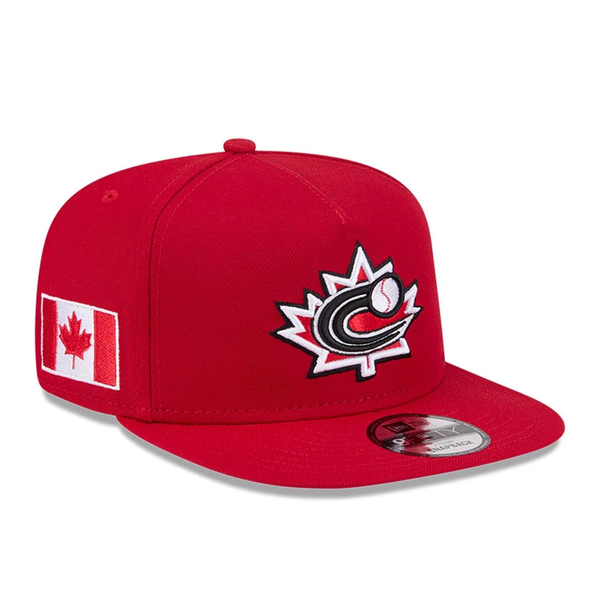 Pictured is this MLB World Baseball Classic 2026 Canada 9FIFTY A-Frame Snapback cap in red. 1