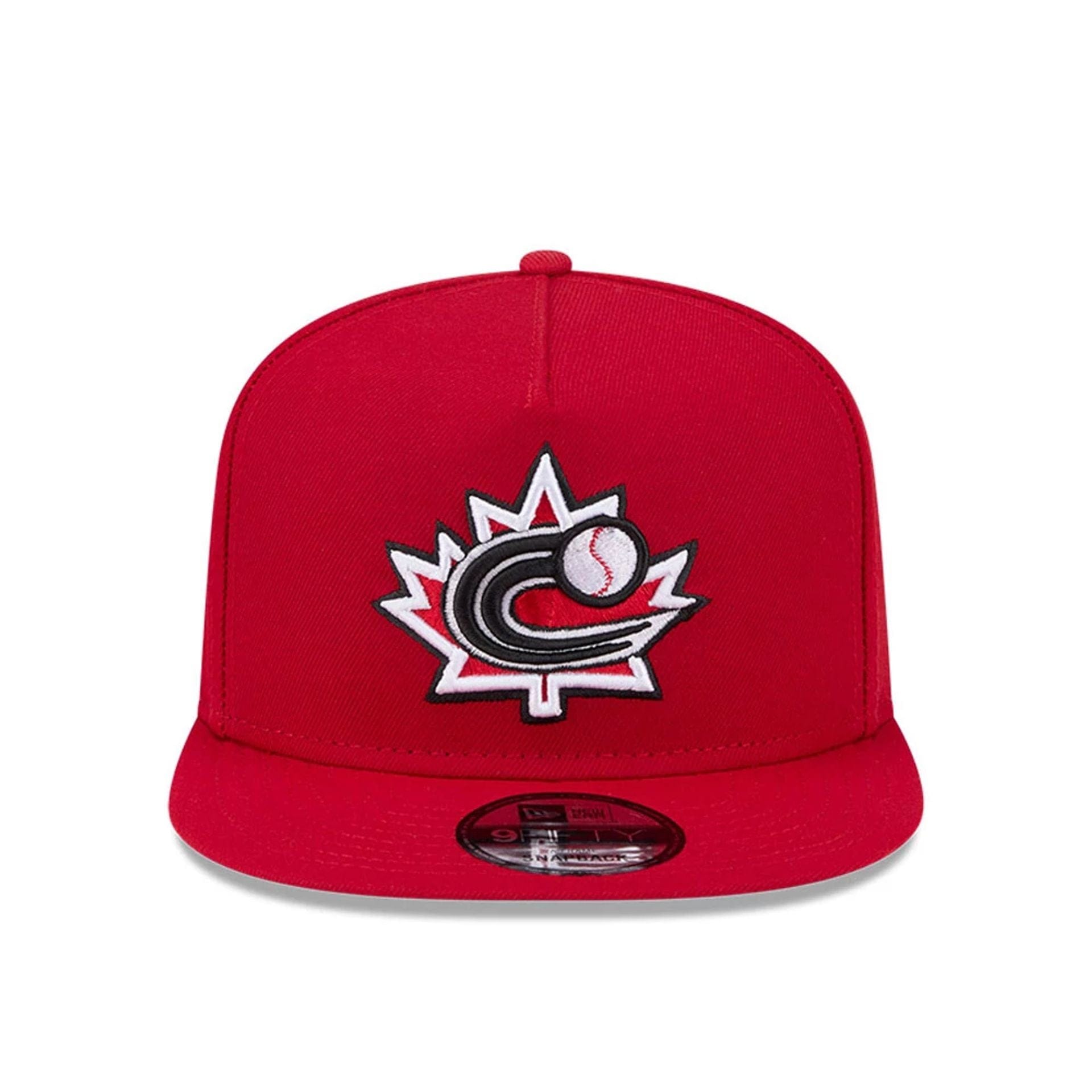 Pictured is this MLB World Baseball Classic 2026 Canada 9FIFTY A-Frame Snapback cap in red. 3