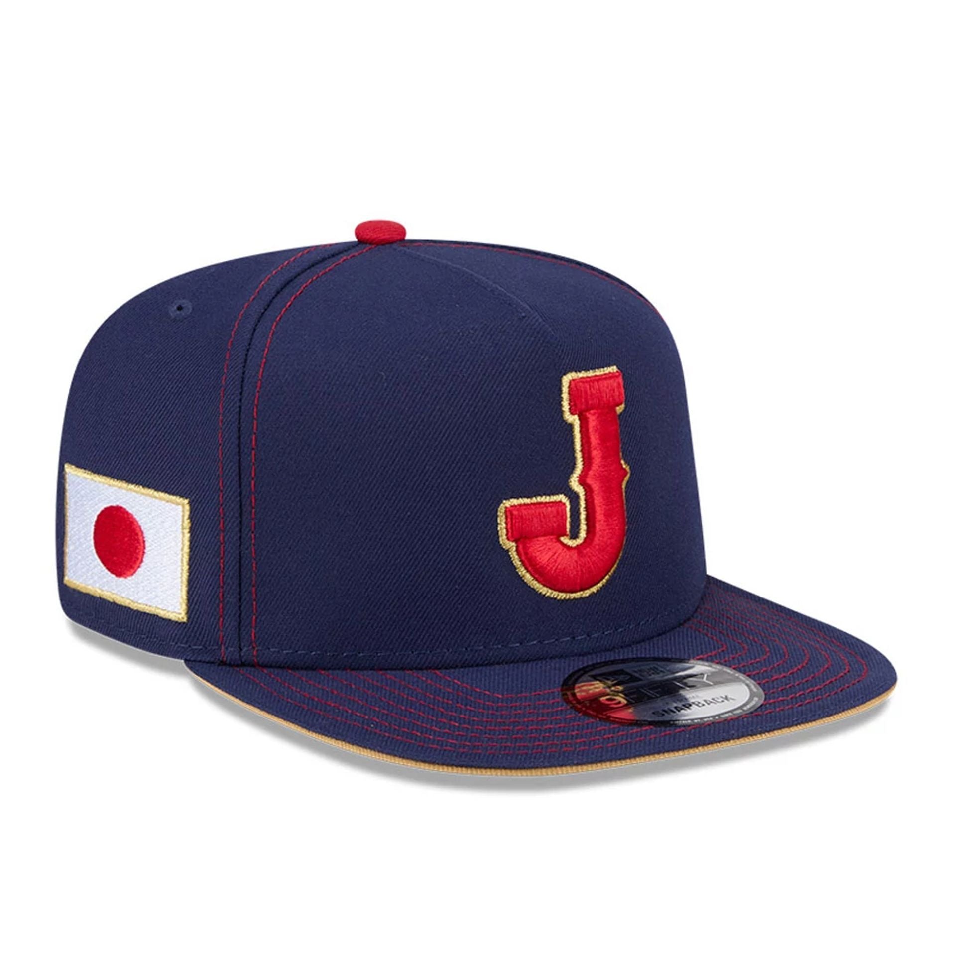 Pictured is this MLB World Baseball Classic 2026 Japan 9FIFTY A-Frame Snapback cap in dark blue. 1