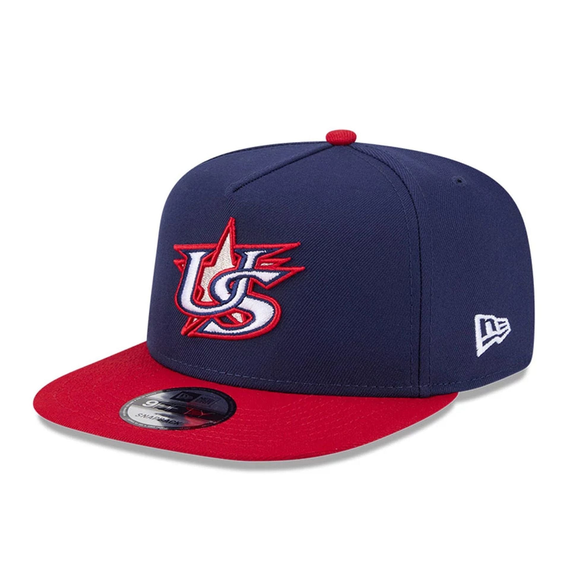 Pictured is this MLB World Baseball Classic 2026 USA 9FIFTY A-Frame Snapback cap in navy. 5