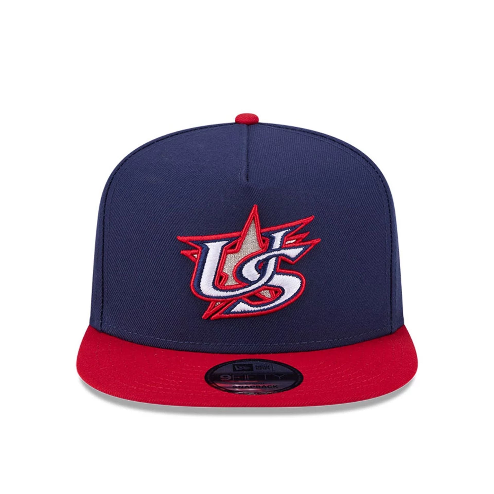 Pictured is this MLB World Baseball Classic 2026 USA 9FIFTY A-Frame Snapback cap in navy. 4
