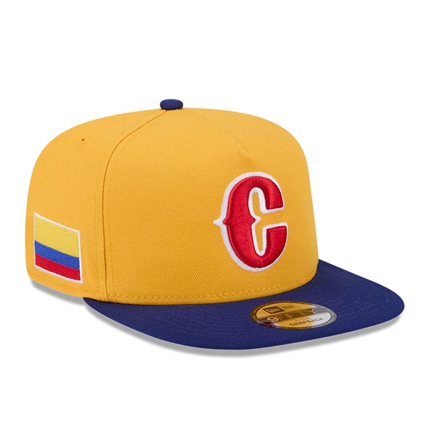 Pictured is this MLB World Baseball Classic 2026 Columbia 9FIFTY A-Frame Snapback cap in yellow. 1