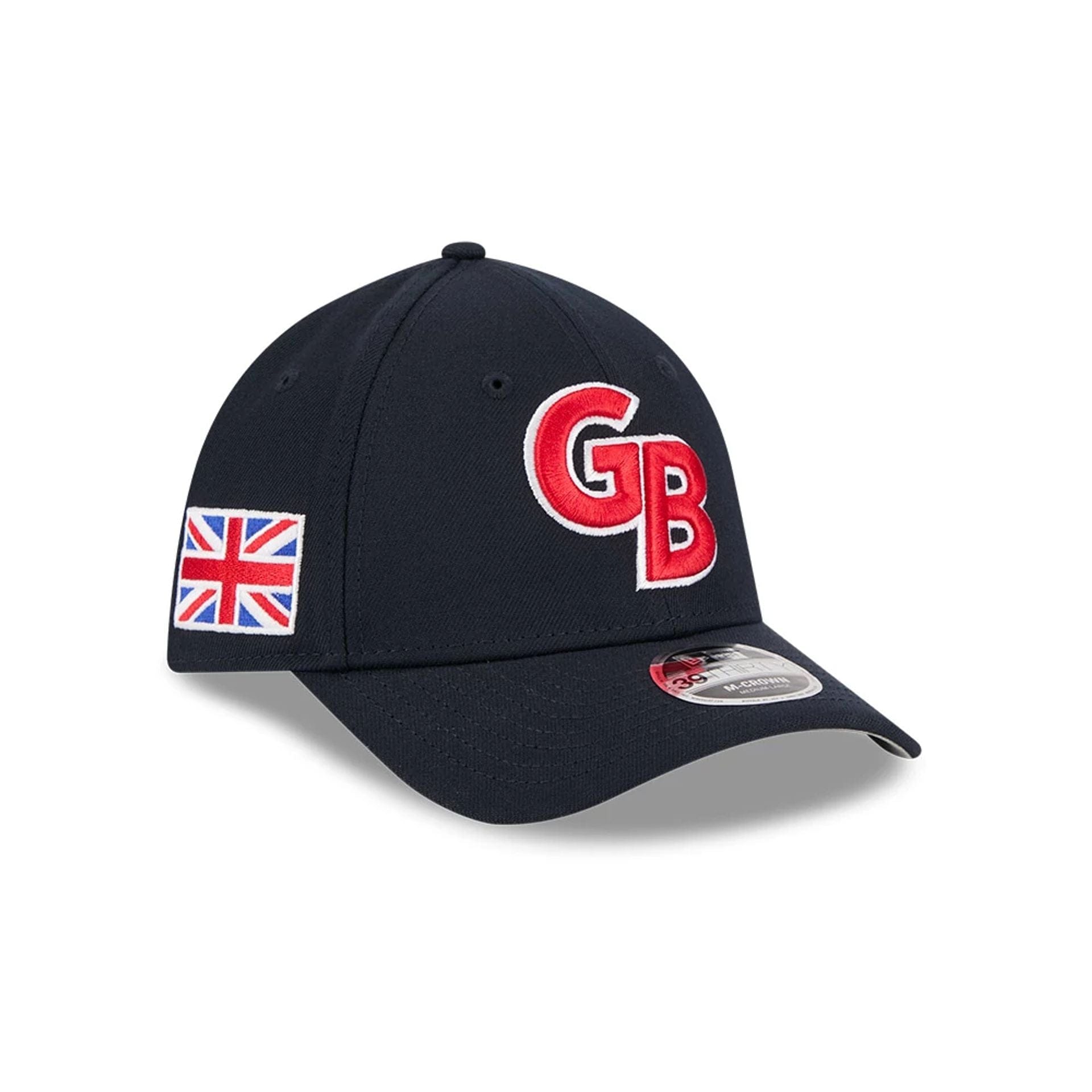 Pictured is this MLB World Baseball Classic 2026 Great Britain 39THIRTY M-Crown Stretch Fit cap in navy. 1