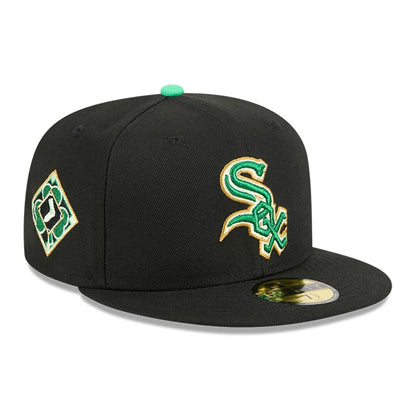 Pictured is this MLB Saint Patrick's Day Chicago White Sox 59FIFTY Fitted cap in black. 1