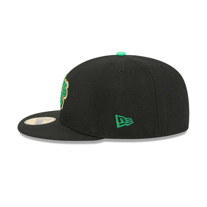 Pictured is this MLB Saint Patrick's Day Athletics 59FIFTY Fitted cap in black. 5
