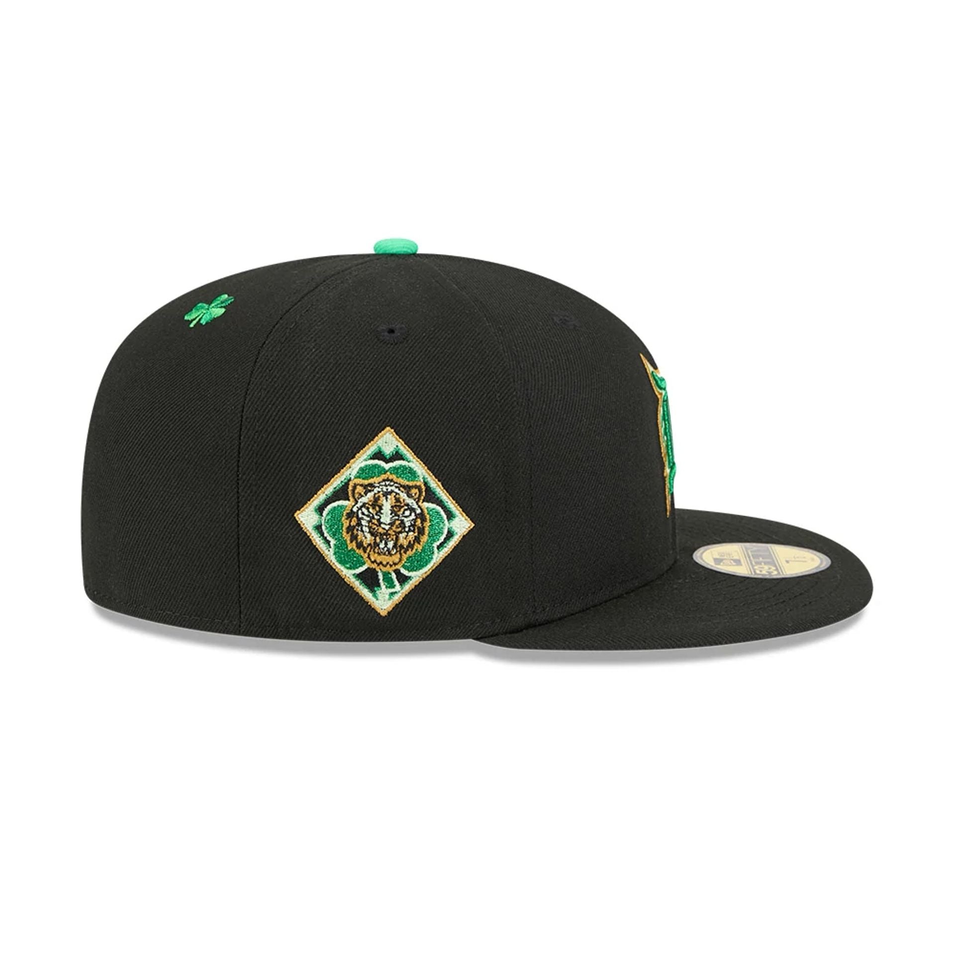 Pictured is this MLB Saint Patrick's Day Detroit Tigers 59FIFTY Fitted cap in black. 4