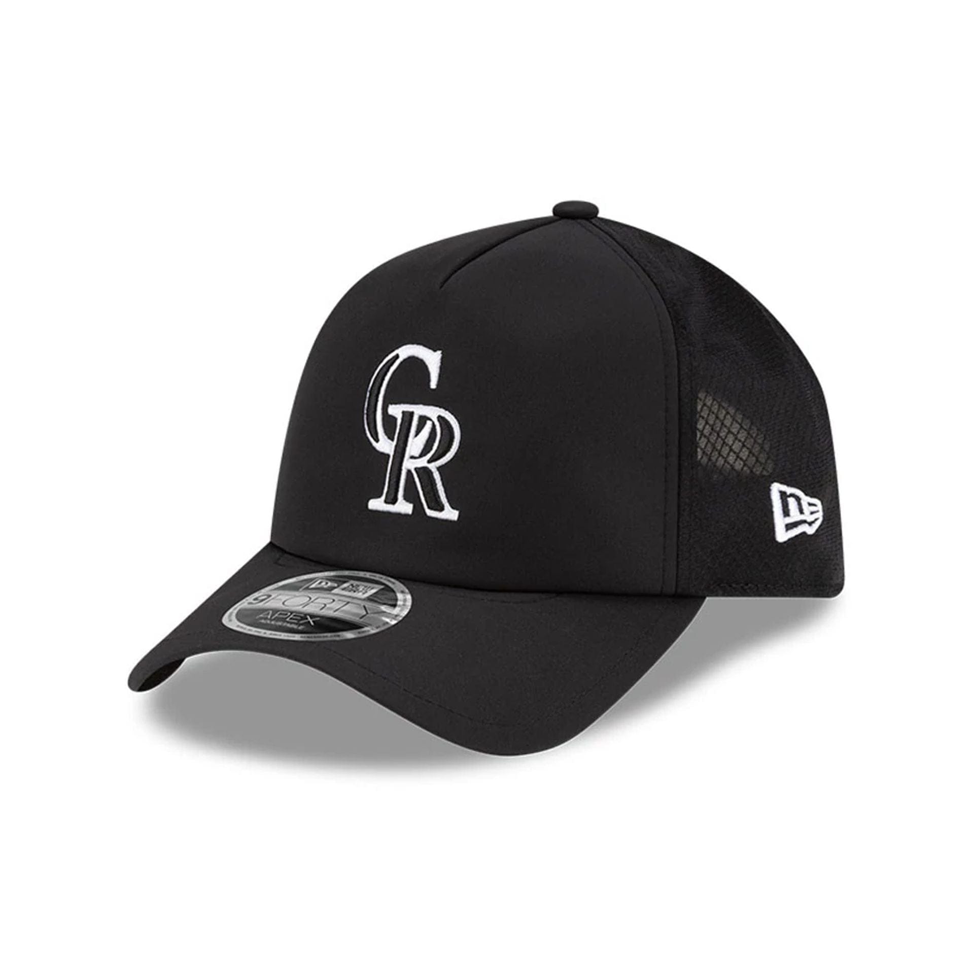 Pictured is this MLB Batting Practice 2026 Colorado Rockies 9FORTY Apex cap in Black. 1