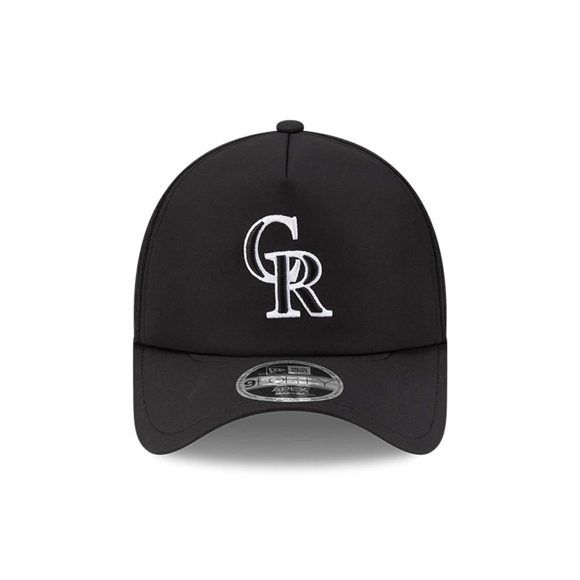 Pictured is this MLB Batting Practice 2026 Colorado Rockies 9FORTY Apex cap in Black. 2