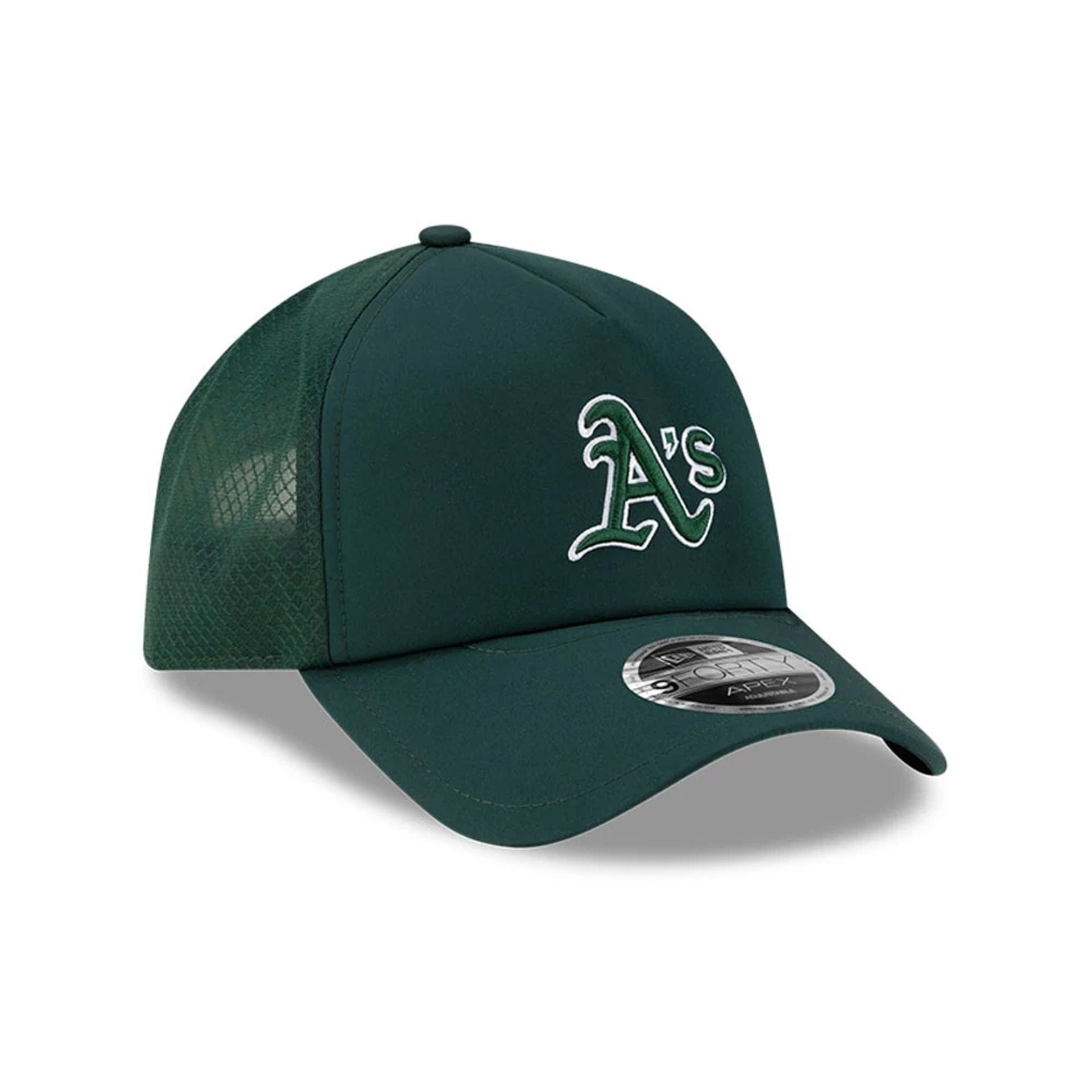 Pictured is this MLB Batting Practice 2026 Athletics 9FORTY Apex cap in dark green. 3