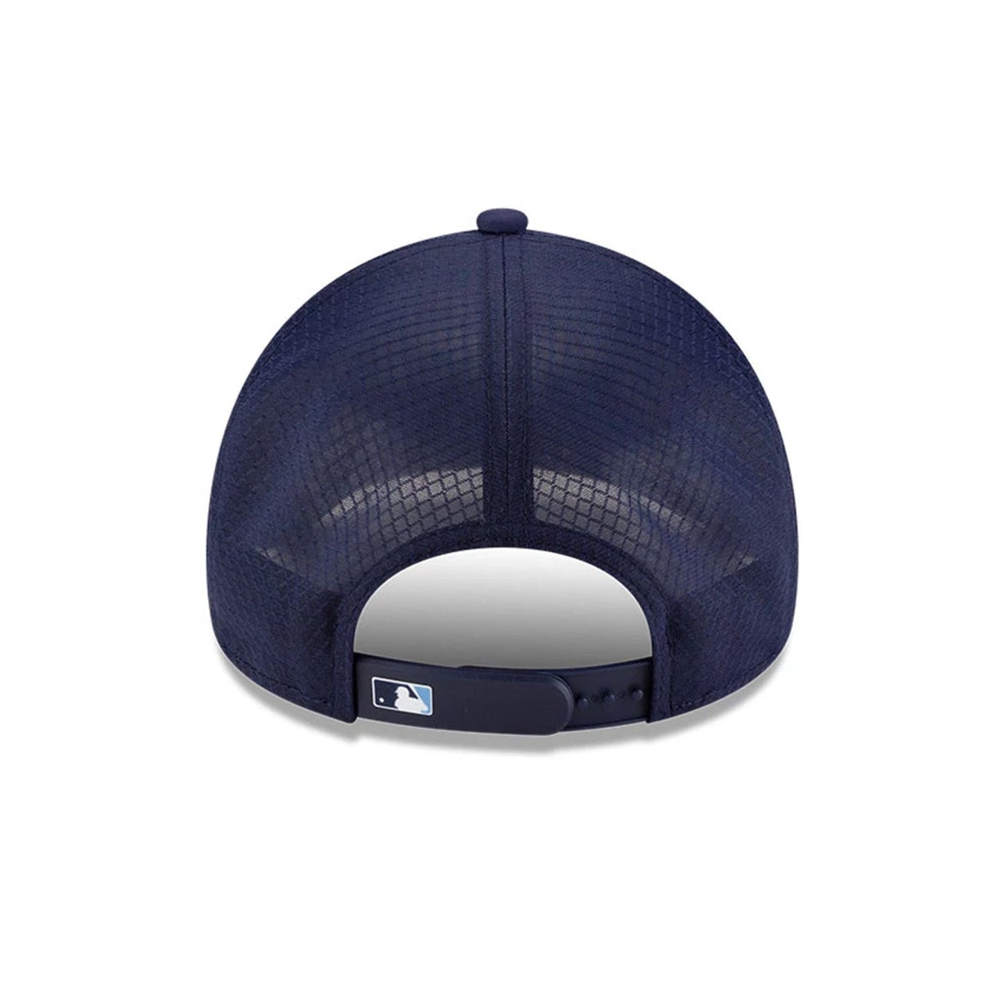 Pictured is this MLB Batting Practice 2026 Tampa Bay Rays 9FORTY Apex cap in navy. 4