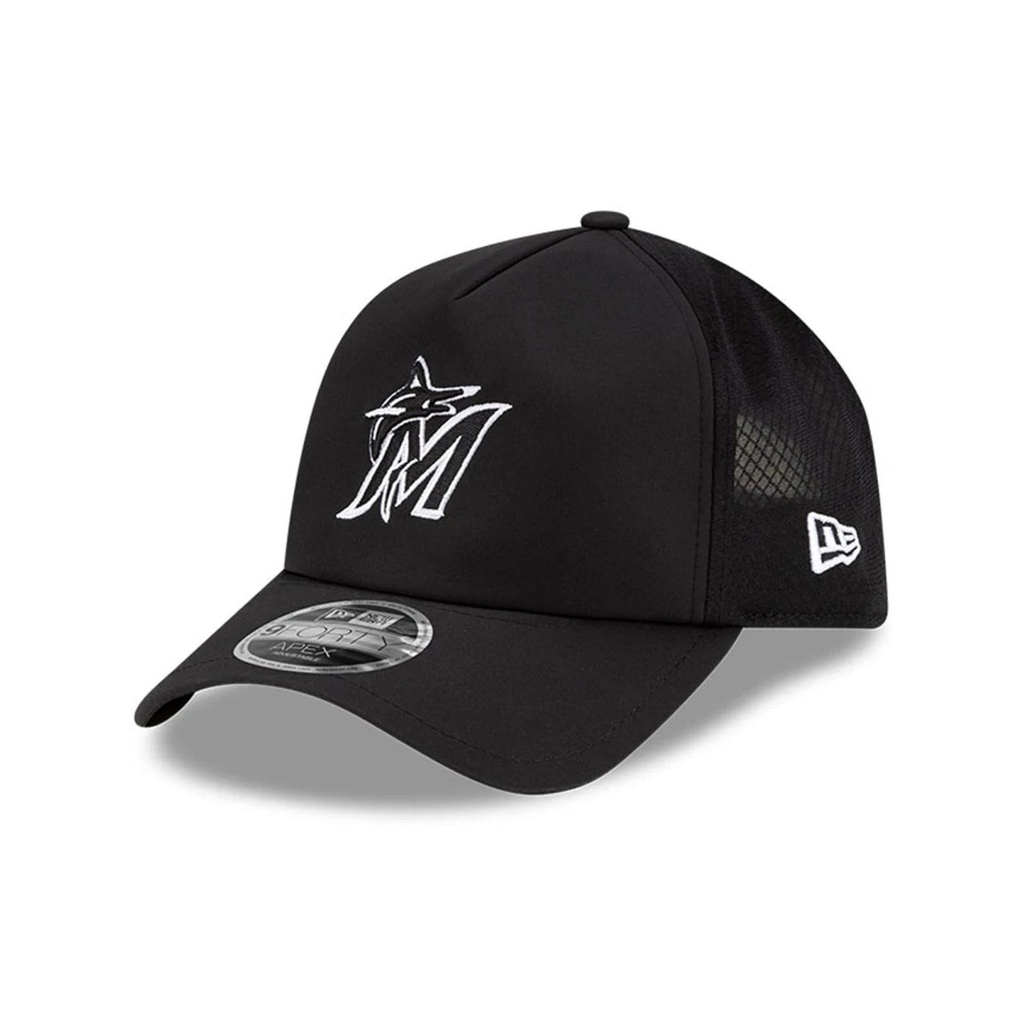 Pictured is this MLB Batting Practice 2026 Miami Marlins 9FORTY Apex cap in black. 1