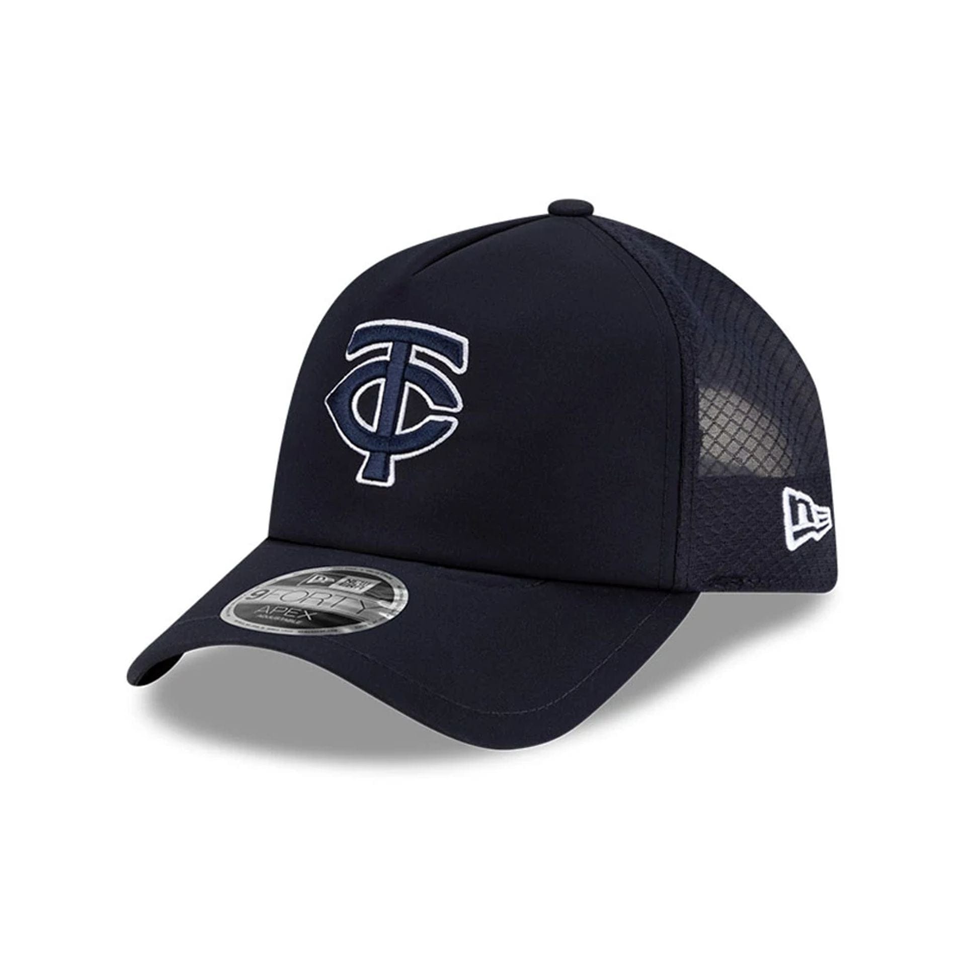 Pictured is this MLB Batting Practice 2026 Minnesota Twins 9FORTY Apex cap in navy. 1