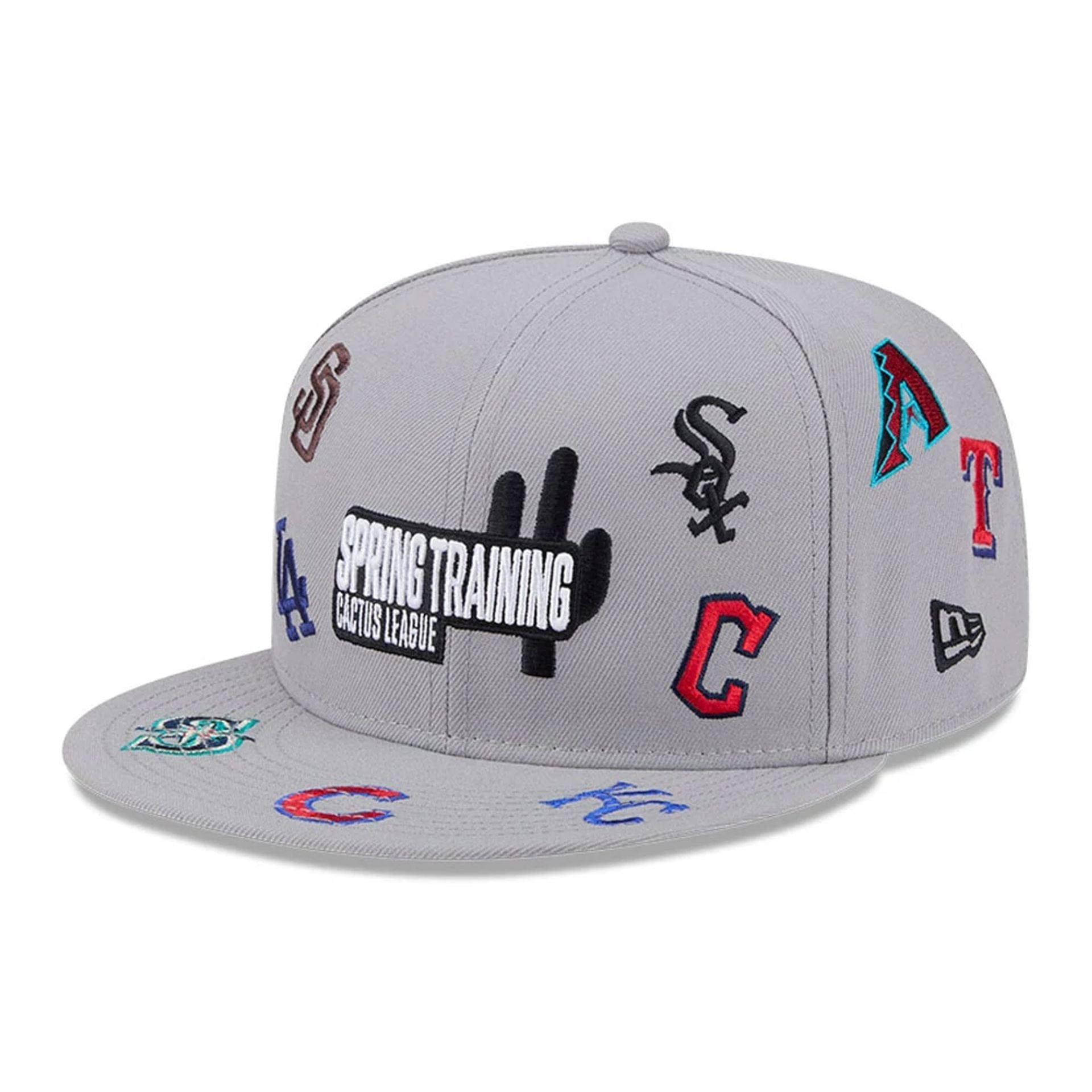 Pictured is this MLB Scattered Cactus League Logo 9FIFTY Snapback cap in grey. 1