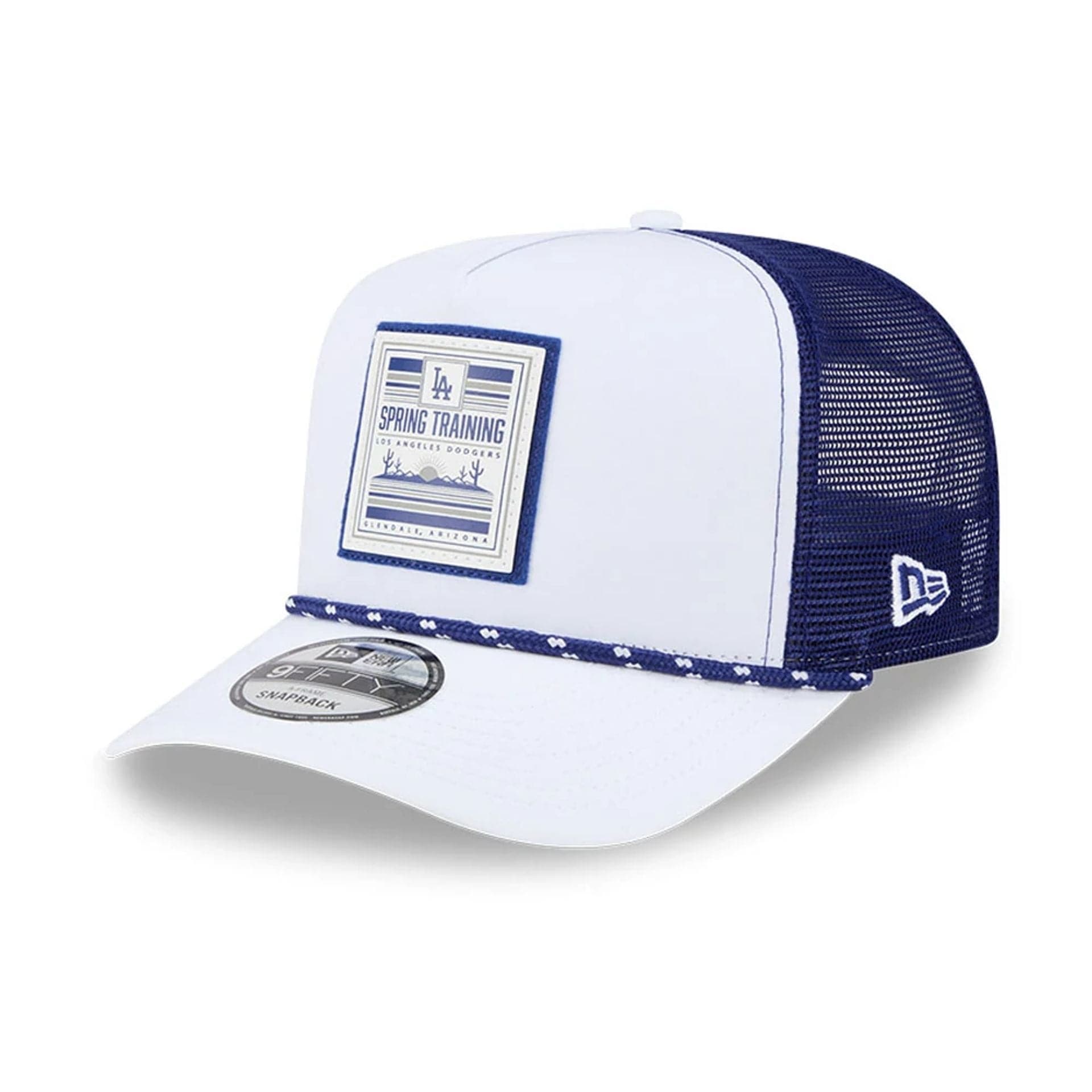 Pictured is this MLB Lines LA Dodgers 9FIFTY A-Frame Snapback cap in dark blue. 1