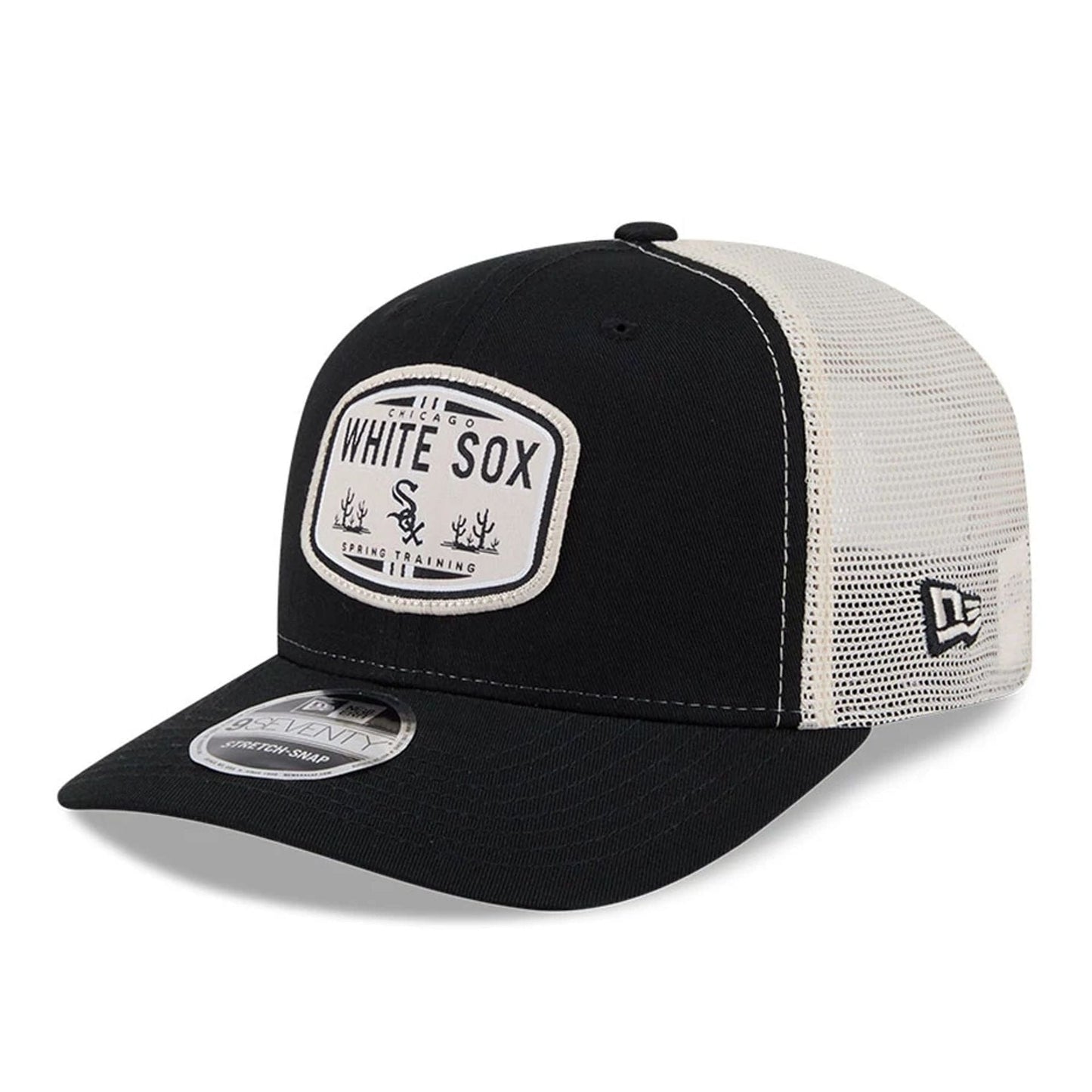 Pictured is this MLB Patch Chicago White Sox 9SEVENTY Stretch Snap cap in black. 1