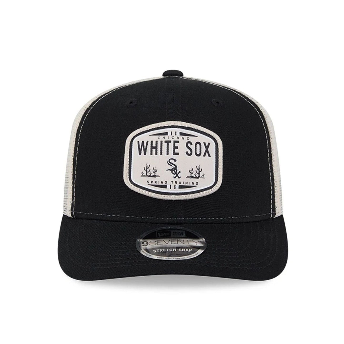 Pictured is this MLB Patch Chicago White Sox 9SEVENTY Stretch Snap cap in black. 3