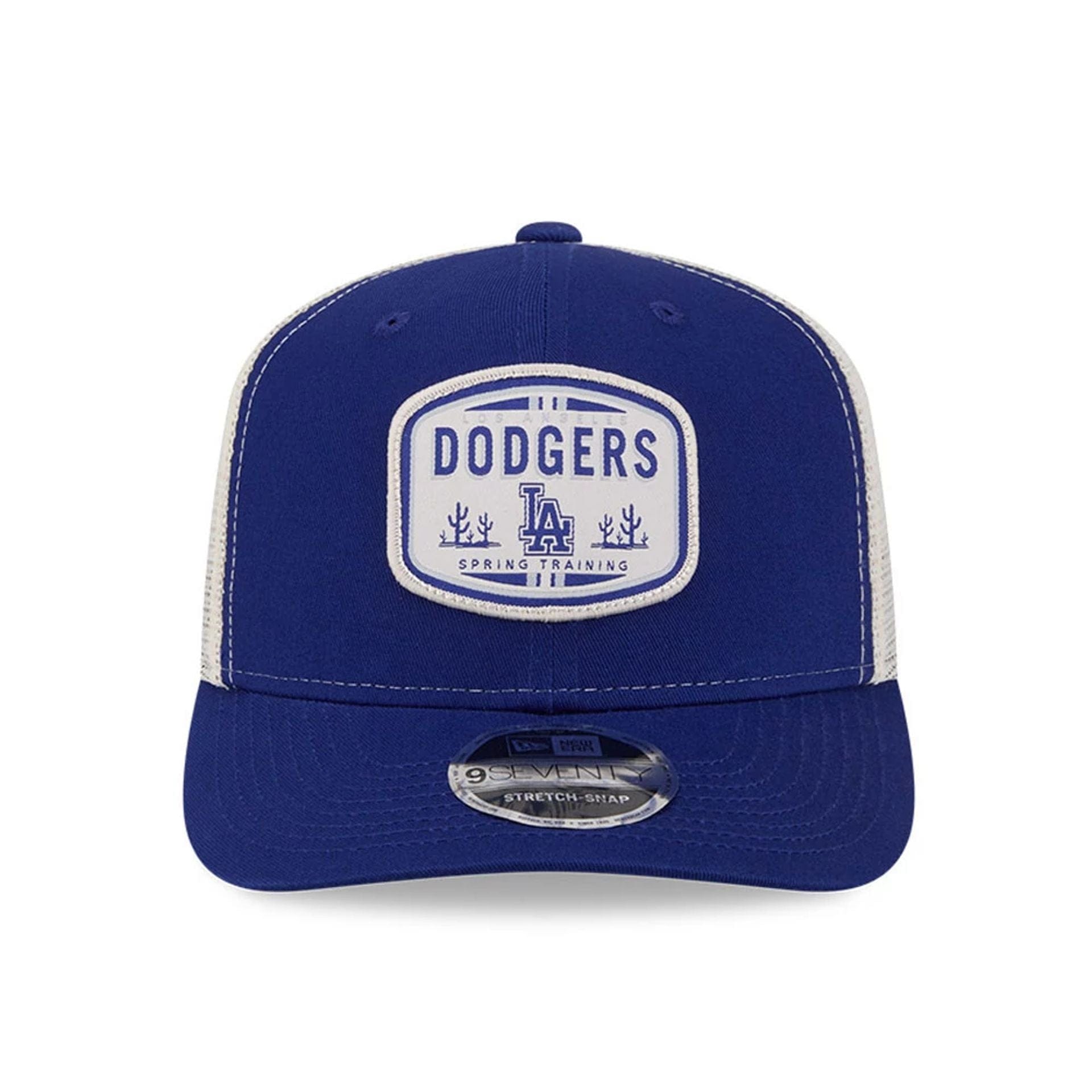 Pictured is this MLB Patch LA Dodgers 9SEVENTY Stretch Snap cap in dark blue. 3