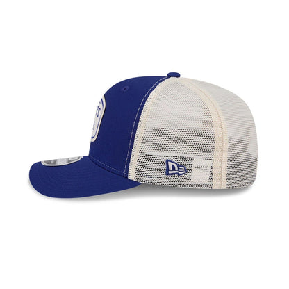 Pictured is this MLB Patch LA Dodgers 9SEVENTY Stretch Snap cap in dark blue. 5