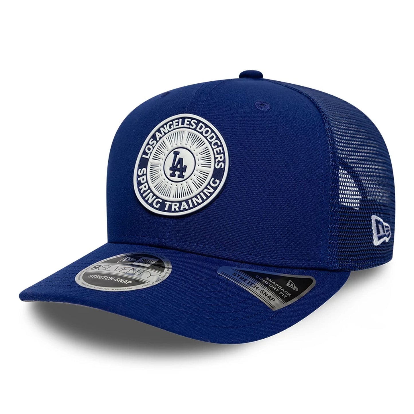 Pictured is this MLB Circles LA Dodgers 9SEVENTY Stretch Snap cap in dark blue. 1