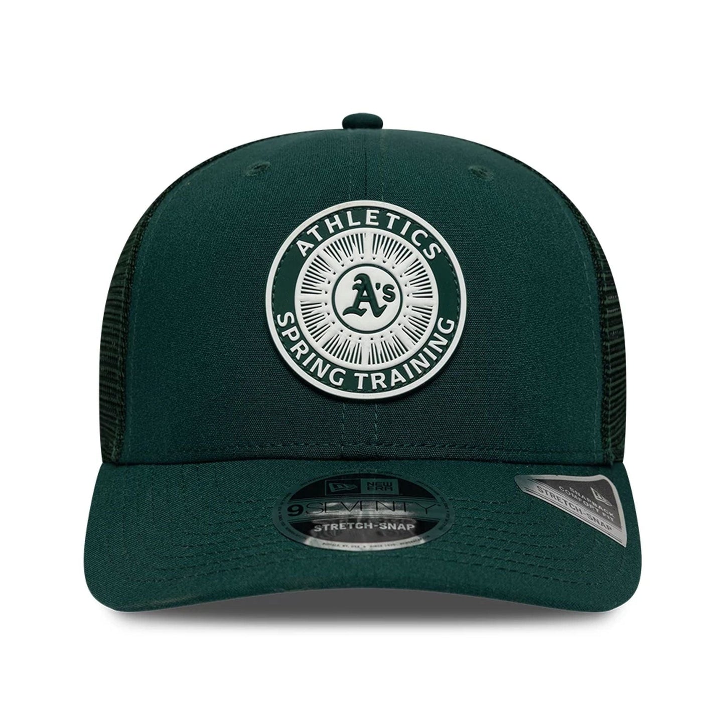 Pictured is this MLB Circles Athletics 9SEVENTY Stretch Snap cap in dark green. 3