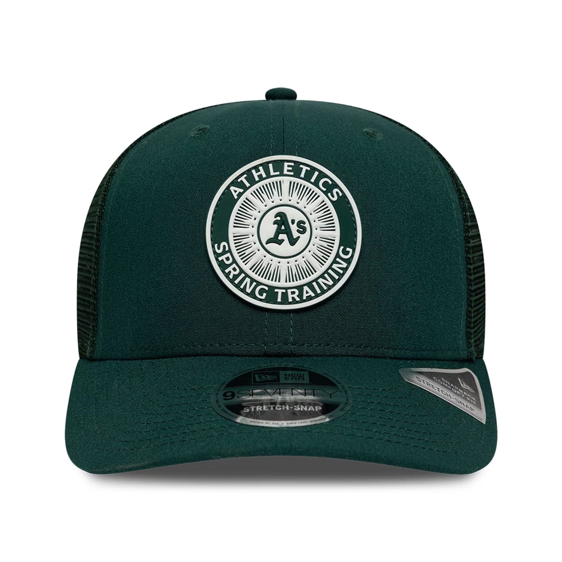 Pictured is this MLB Circles Athletics 9SEVENTY Stretch Snap cap in dark green. 3