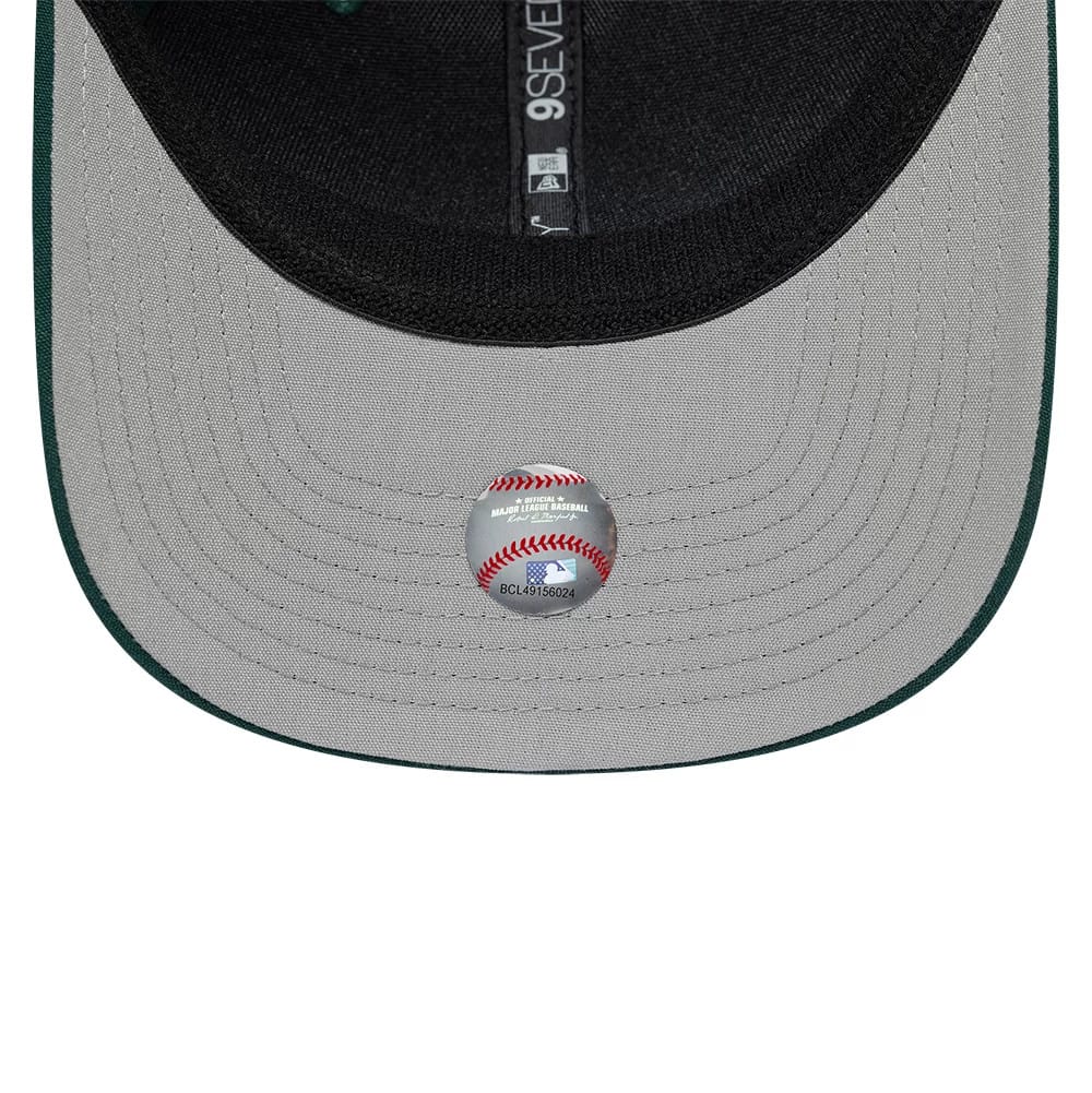 Pictured is this MLB Circles Athletics 9SEVENTY Stretch Snap cap in dark green. 2
