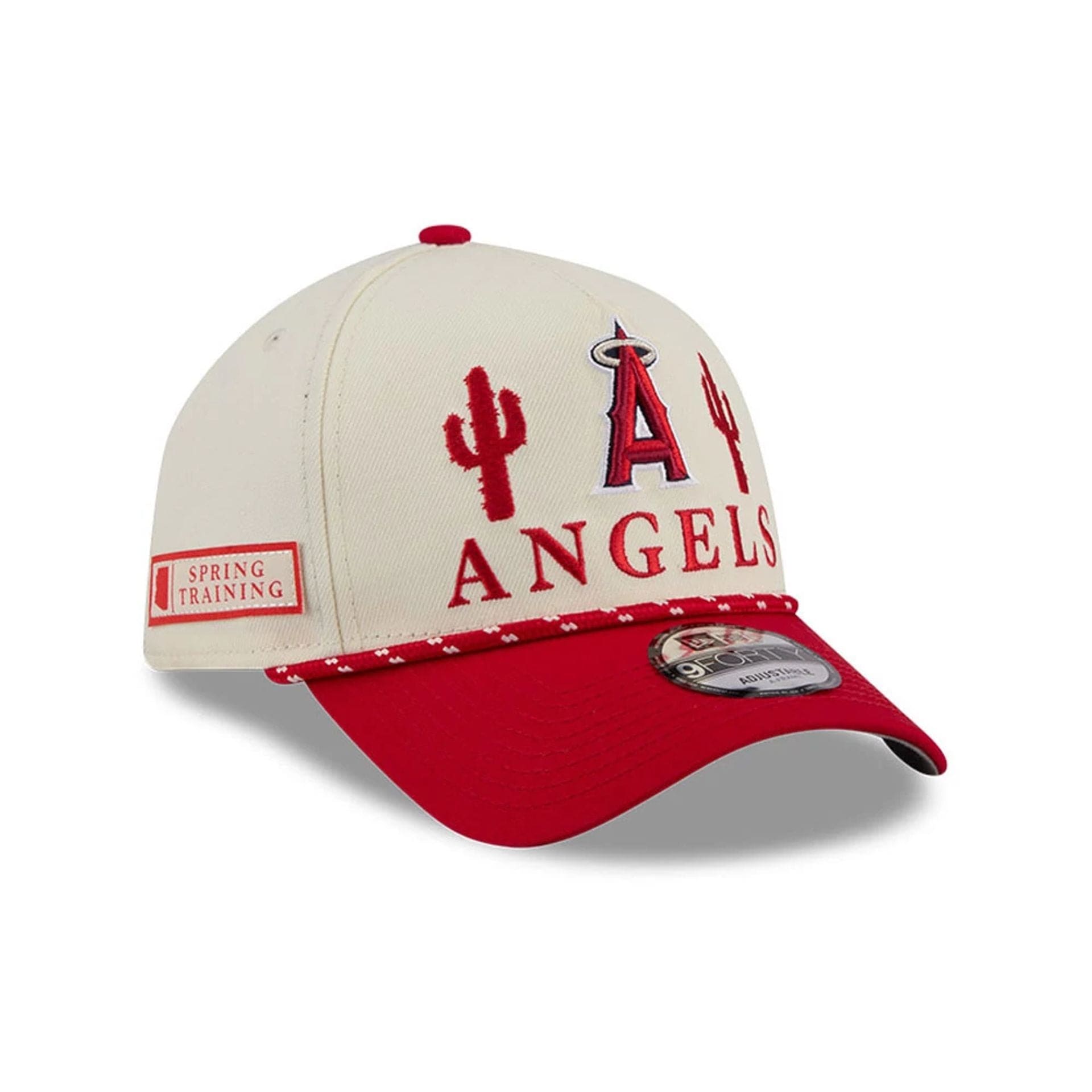 Pictured is this MLB Rope LA Angels 9FORTY A-Frame cap in red. 1